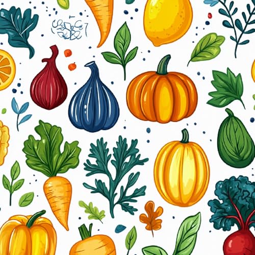 Fototapete Cartoon-Gemüse 3D Wandtapete Selbstklebend Tapete 44x200 cm Kürbis Obst Mustertapete Wandtapete Wohnzimmer Schlafzimmer Wasserdicht Wallpaper Küche von LeIxIaO