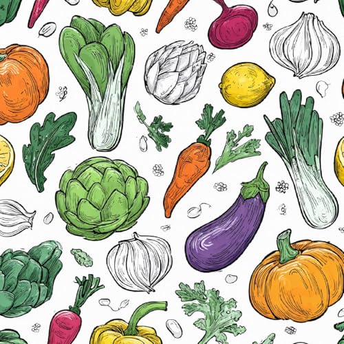 Fototapete Cartoon-Gemüse 3D Wandtapete Selbstklebend Tapete 44x300 cm Kürbis Obst Mustertapete Wandtapete Wohnzimmer Schlafzimmer Wasserdicht Wallpaper Küche von LeIxIaO