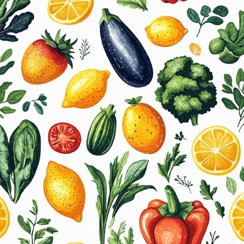 Fototapete Cartoon-Gemüse 3D Wandtapete Selbstklebend Tapete 44x600 cm Kürbis Obst Mustertapete Wandtapete Wohnzimmer Schlafzimmer Wasserdicht Wallpaper Küche von LeIxIaO