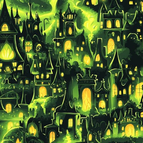 Fototapete Halloween-Kürbis 3D Wandtapete Selbstklebend Tapete 44x500 cm Grünes Schloss Mustertapete Wandtapete Wohnzimmer Schlafzimmer Wasserdicht Wallpaper Küche von LeIxIaO