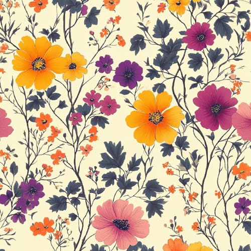 Fototapete Kawaii-Blumen 3D Wandtapete Selbstklebend Tapete 44x500 cm Lila Mustertapete Wandtapete Wohnzimmer Schlafzimmer Wasserdicht Wallpaper Küche von LeIxIaO