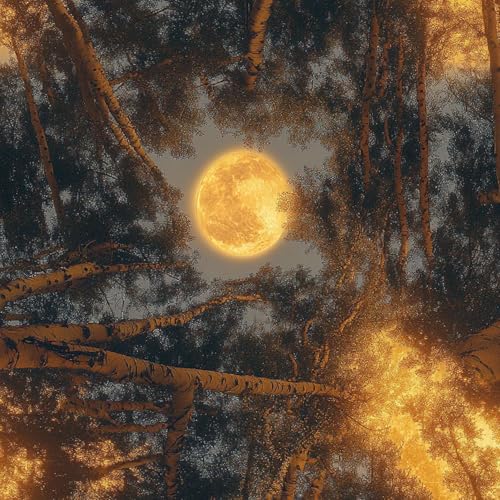 Fototapete Mondlicht Wald 3D Wandtapete Selbstklebend Tapete 44x600 cm Retro Landschaft Mustertapete Wandtapete Wohnzimmer Schlafzimmer Wasserdicht Wallpaper Küche von LeIxIaO