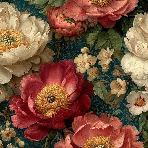 Fototapete Pfingstrose 3D Wandtapete Selbstklebend Tapete 44x1000 cm Retro Mustertapete Wandtapete Wohnzimmer Schlafzimmer Wasserdicht Wallpaper Küche von LeIxIaO