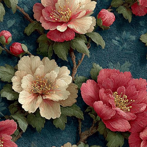 Fototapete Pfingstrose 3D Wandtapete Selbstklebend Tapete 44x200 cm Retro Mustertapete Wandtapete Wohnzimmer Schlafzimmer Wasserdicht Wallpaper Küche von LeIxIaO