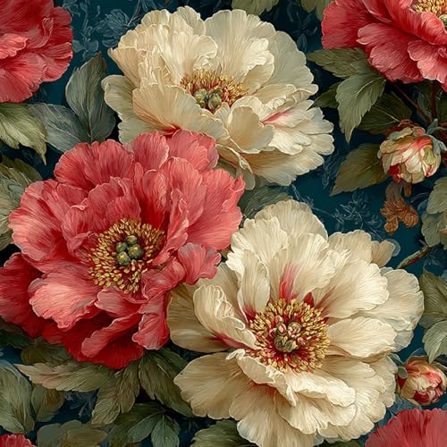 Fototapete Pfingstrose 3D Wandtapete Selbstklebend Tapete 44x200 cm Retro Mustertapete Wandtapete Wohnzimmer Schlafzimmer Wasserdicht Wallpaper Küche von LeIxIaO