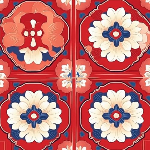 Fototapete Retro Blumen 3D Wandtapete Selbstklebend Tapete 44x200 cm Kunst Rot Mustertapete Wandtapete Wohnzimmer Schlafzimmer Wasserdicht Wallpaper Küche von LeIxIaO