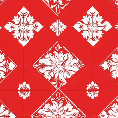 Fototapete Retro Blumen 3D Wandtapete Selbstklebend Tapete 44x200 cm Kunst Rot Mustertapete Wandtapete Wohnzimmer Schlafzimmer Wasserdicht Wallpaper Küche von LeIxIaO