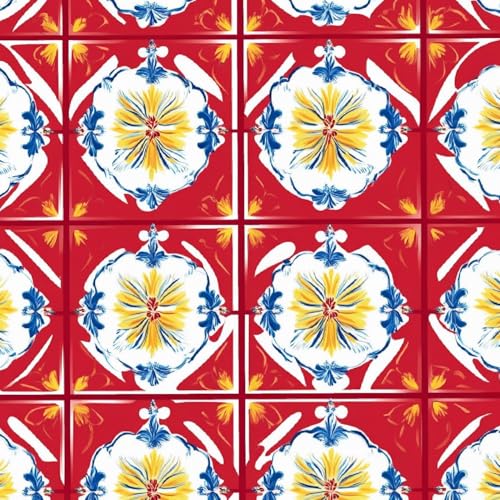 Fototapete Retro Blumen 3D Wandtapete Selbstklebend Tapete 44x300 cm Kunst Rot Mustertapete Wandtapete Wohnzimmer Schlafzimmer Wasserdicht Wallpaper Küche von LeIxIaO
