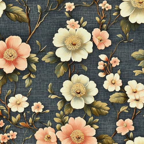Fototapete Retro-Pfingstrose 3D Wandtapete Selbstklebend Tapete 44x600 cm Blumen Mustertapete Wandtapete Wohnzimmer Schlafzimmer Wasserdicht Wallpaper Küche von LeIxIaO