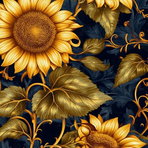 Fototapete Retro Sonnenblumen 3D Wandtapete Selbstklebend Tapete 44x1000 cm Blumen Pflanzen Mustertapete Wandtapete Wohnzimmer Schlafzimmer Wasserdicht Wallpaper Küche von LeIxIaO