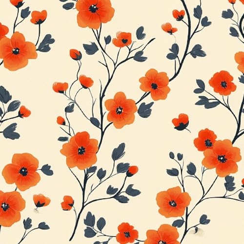 Tapete Selbstklebende Fototapete Wandpapier 44x1000 cm Blume Dekorfolie Möbelfolie Klebefolie Tuschemalerei Kinderzimmer Mustertapete Klebetapete Wasserdicht von LeIxIaO