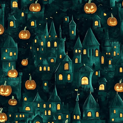 Tapete Selbstklebende Fototapete Wandpapier 44x1000 cm Halloween-Kürbis Dekorfolie Möbelfolie Klebefolie Grünes Schloss Kinderzimmer Mustertapete Klebetapete Wasserdicht von LeIxIaO
