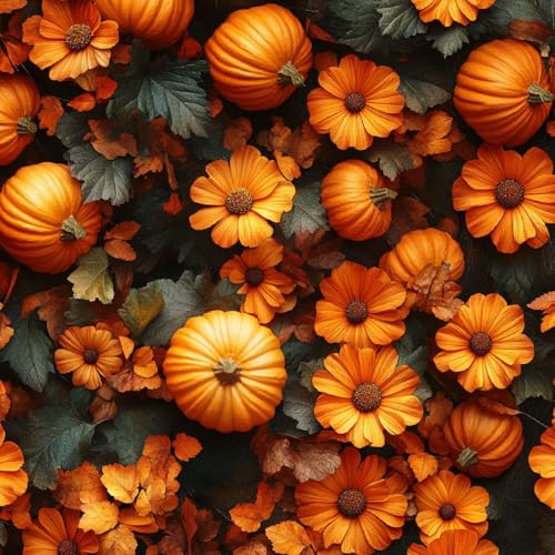 Tapete Selbstklebende Fototapete Wandpapier 44x1000 cm Kürbis Chrysantheme Dekorfolie Möbelfolie Klebefolie Retro Kinderzimmer Mustertapete Klebetapete Wasserdicht von LeIxIaO