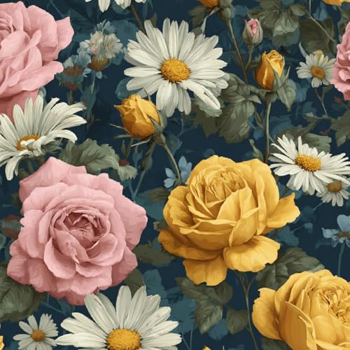 Tapete Selbstklebende Fototapete Wandpapier 44x1000 cm Retro Blumen Dekorfolie Möbelfolie Klebefolie Pflanzen Blätter Kinderzimmer Mustertapete Klebetapete Wasserdicht von LeIxIaO