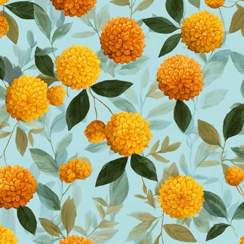 Tapete Selbstklebende Fototapete Wandpapier 44x1000 cm Ringelblume Dekorfolie Möbelfolie Klebefolie Gelb Blume Kinderzimmer Mustertapete Klebetapete Wasserdicht von LeIxIaO