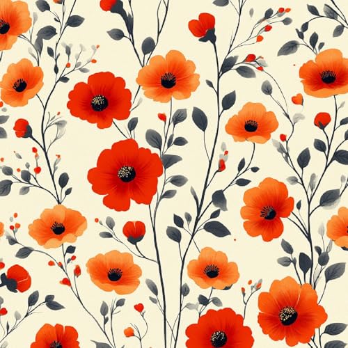 Tapete Selbstklebende Fototapete Wandpapier 44x200 cm Blume Dekorfolie Möbelfolie Klebefolie Tuschemalerei Kinderzimmer Mustertapete Klebetapete Wasserdicht von LeIxIaO