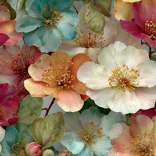 Tapete Selbstklebende Fototapete Wandpapier 44x200 cm Bunte Blumen Dekorfolie Möbelfolie Klebefolie Rosa Kinderzimmer Mustertapete Klebetapete Wasserdicht von LeIxIaO