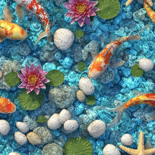 Tapete Selbstklebende Fototapete Wandpapier 44x200 cm Bunte Koi Dekorfolie Möbelfolie Klebefolie Bunter Lotus Kinderzimmer Mustertapete Klebetapete Wasserdicht von LeIxIaO
