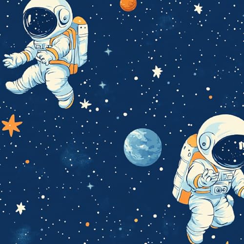 Tapete Selbstklebende Fototapete Wandpapier 44x200 cm Cartoon-Astronaut Dekorfolie Möbelfolie Klebefolie Kawaii Sternenhimmel Kinderzimmer Mustertapete Klebetapete Wasserdicht von LeIxIaO
