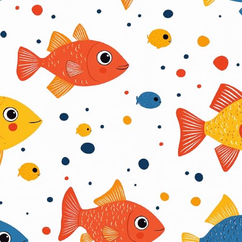 Tapete Selbstklebende Fototapete Wandpapier 44x200 cm Cartoon-Fisch Dekorfolie Möbelfolie Klebefolie Ozean Tiere Kinderzimmer Mustertapete Klebetapete Wasserdicht von LeIxIaO