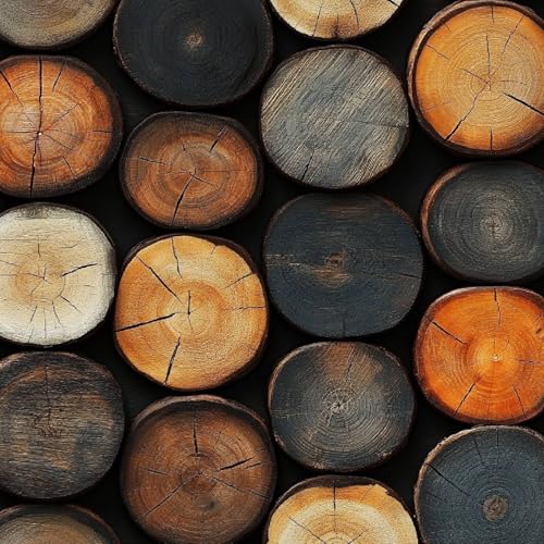 Tapete Selbstklebende Fototapete Wandpapier 44x200 cm Retro Holzpfähle Dekorfolie Möbelfolie Klebefolie Jahresringe Holzmaserung Kinderzimmer Mustertapete Klebetapete Wasserdicht von LeIxIaO