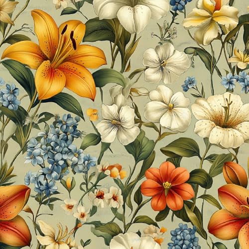 Tapete Selbstklebende Fototapete Wandpapier 44x200 cm Retro-Lilie Dekorfolie Möbelfolie Klebefolie Pflanzen Kunst Kinderzimmer Mustertapete Klebetapete Wasserdicht von LeIxIaO