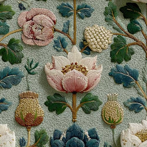 Tapete Selbstklebende Fototapete Wandpapier 44x200 cm Retro-Pfingstrose Blumen Dekorfolie Möbelfolie Klebefolie Pflanzen Kunst Kinderzimmer Mustertapete Klebetapete Wasserdicht von LeIxIaO