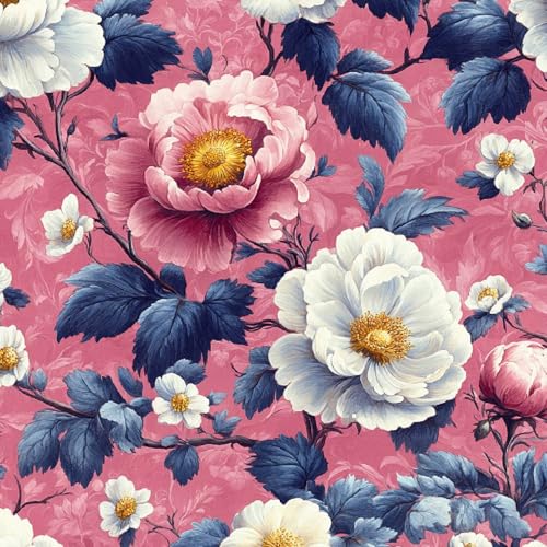 Tapete Selbstklebende Fototapete Wandpapier 44x200 cm Retro-Pfingstrose Blumen Dekorfolie Möbelfolie Klebefolie Rosa Blumen Kinderzimmer Mustertapete Klebetapete Wasserdicht von LeIxIaO