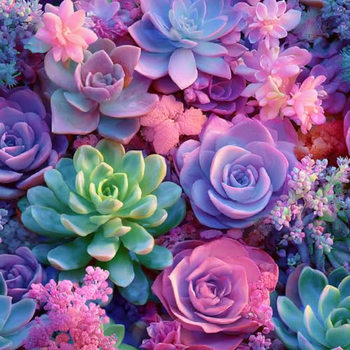 Tapete Selbstklebende Fototapete Wandpapier 44x200 cm Sukkulenten Dekorfolie Möbelfolie Klebefolie Bunte Blumen Kinderzimmer Mustertapete Klebetapete Wasserdicht von LeIxIaO