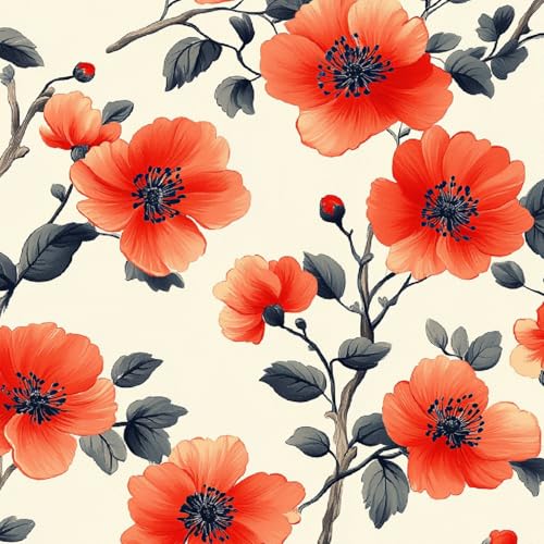 Tapete Selbstklebende Fototapete Wandpapier 44x300 cm Blume Dekorfolie Möbelfolie Klebefolie Tuschemalerei Kinderzimmer Mustertapete Klebetapete Wasserdicht von LeIxIaO