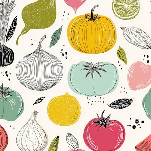 Tapete Selbstklebende Fototapete Wandpapier 44x300 cm Cartoon-Gemüse Dekorfolie Möbelfolie Klebefolie Kürbis Obst Kinderzimmer Mustertapete Klebetapete Wasserdicht von LeIxIaO