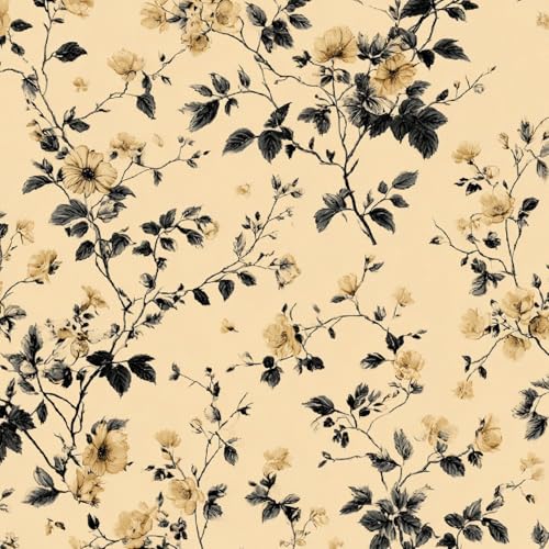 Tapete Selbstklebende Fototapete Wandpapier 44x300 cm Chinesische Blumen Dekorfolie Möbelfolie Klebefolie Retro, Gelb Kinderzimmer Mustertapete Klebetapete Wasserdicht von LeIxIaO