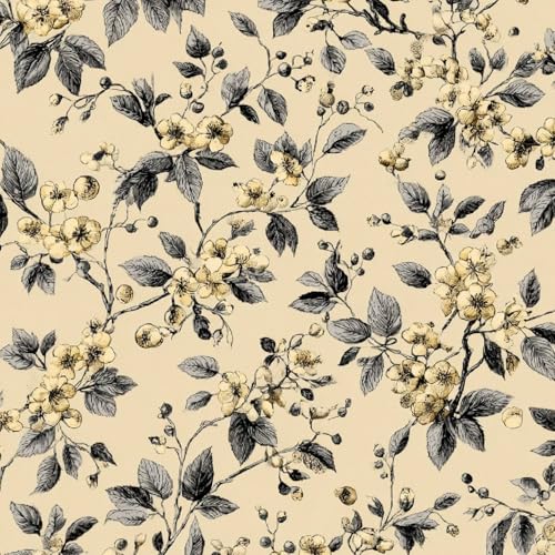Tapete Selbstklebende Fototapete Wandpapier 44x300 cm Chinesische Blumen Dekorfolie Möbelfolie Klebefolie Retro, Gelb Kinderzimmer Mustertapete Klebetapete Wasserdicht von LeIxIaO