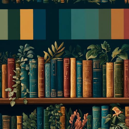 Tapete Selbstklebende Fototapete Wandpapier 44x300 cm Retro-Bücherregal Dekorfolie Möbelfolie Klebefolie Literatur Und Kunst Kinderzimmer Mustertapete Klebetapete Wasserdicht von LeIxIaO