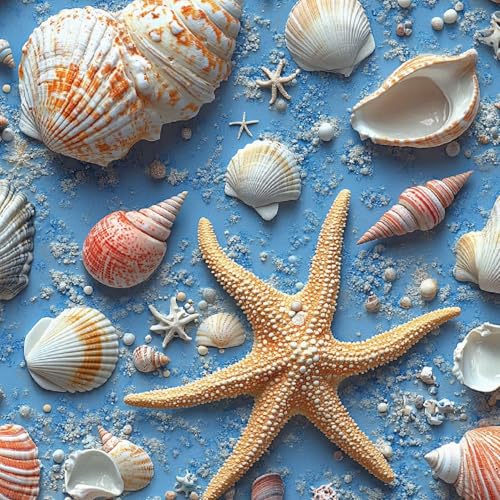 Tapete Selbstklebende Fototapete Wandpapier 44x300 cm Seesterne Muscheln Dekorfolie Möbelfolie Klebefolie Blauer Ozean Kinderzimmer Mustertapete Klebetapete Wasserdicht von LeIxIaO