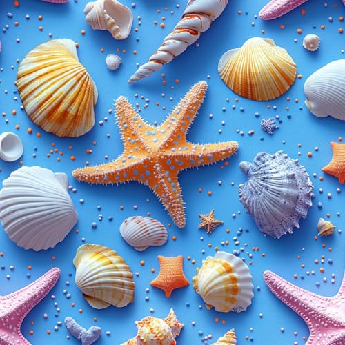 Tapete Selbstklebende Fototapete Wandpapier 44x300 cm Seesterne Muscheln Dekorfolie Möbelfolie Klebefolie Blauer Ozean Kinderzimmer Mustertapete Klebetapete Wasserdicht von LeIxIaO
