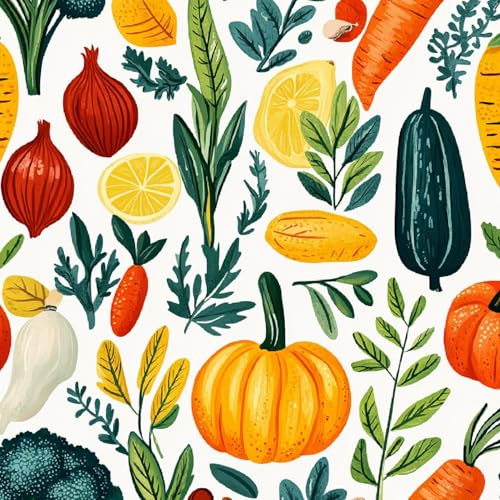 Tapete Selbstklebende Fototapete Wandpapier 44x500 cm Cartoon-Gemüse Dekorfolie Möbelfolie Klebefolie Kürbis Obst Kinderzimmer Mustertapete Klebetapete Wasserdicht von LeIxIaO