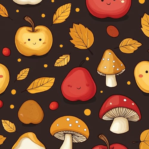 Tapete Selbstklebende Fototapete Wandpapier 44x500 cm Cartoon-Obst Dekorfolie Möbelfolie Klebefolie Kawaii-Pilz Kinderzimmer Mustertapete Klebetapete Wasserdicht von LeIxIaO