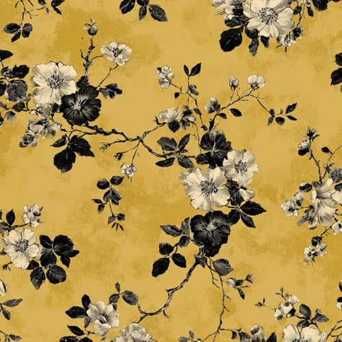 Tapete Selbstklebende Fototapete Wandpapier 44x500 cm Chinesische Blumen Dekorfolie Möbelfolie Klebefolie Retro, Gelb Kinderzimmer Mustertapete Klebetapete Wasserdicht von LeIxIaO