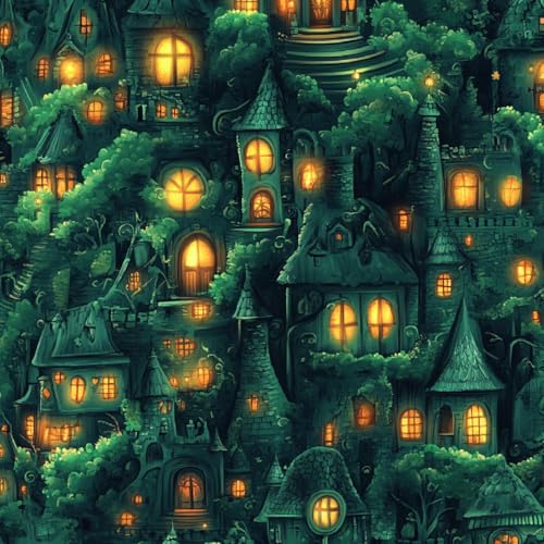 Tapete Selbstklebende Fototapete Wandpapier 44x500 cm Halloween-Kürbis Dekorfolie Möbelfolie Klebefolie Grünes Schloss Kinderzimmer Mustertapete Klebetapete Wasserdicht von LeIxIaO