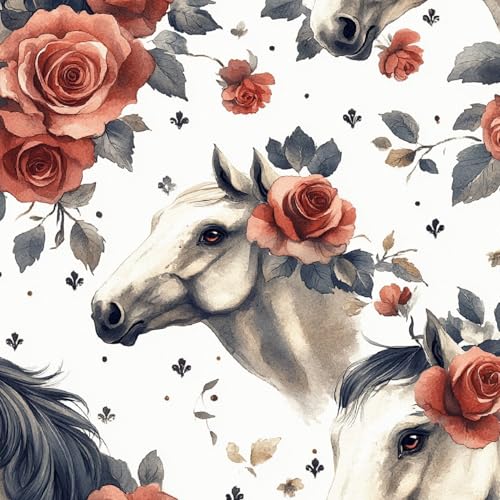 Tapete Selbstklebende Fototapete Wandpapier 44x500 cm Retro-Pferd Dekorfolie Möbelfolie Klebefolie Blume Kinderzimmer Mustertapete Klebetapete Wasserdicht von LeIxIaO