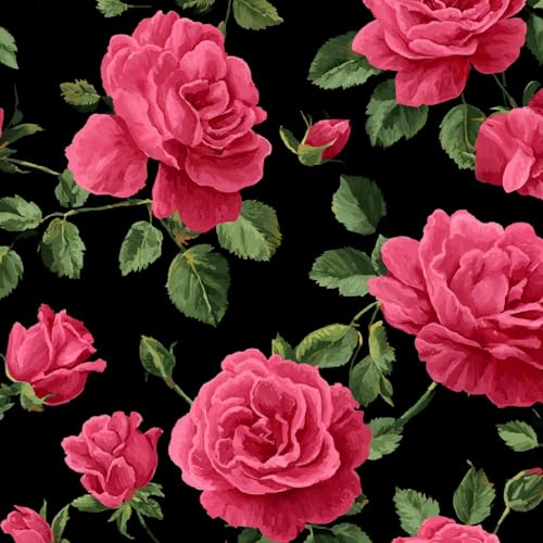 Tapete Selbstklebende Fototapete Wandpapier 44x500 cm Rosa Rose Dekorfolie Möbelfolie Klebefolie Retro-Blumen Kinderzimmer Mustertapete Klebetapete Wasserdicht von LeIxIaO