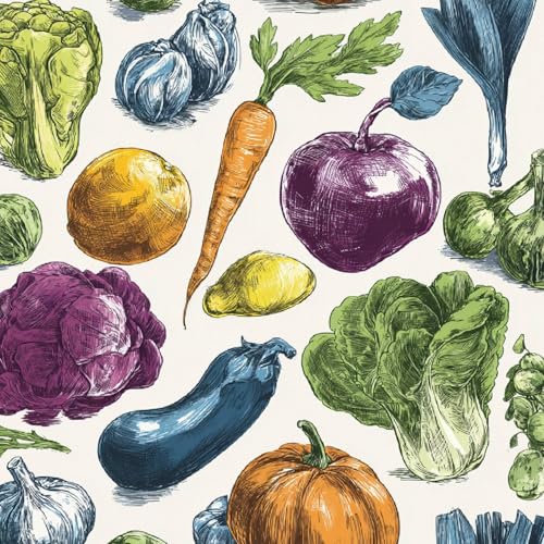 Tapete Selbstklebende Fototapete Wandpapier 44x600 cm Cartoon-Gemüse Dekorfolie Möbelfolie Klebefolie Kürbis Obst Kinderzimmer Mustertapete Klebetapete Wasserdicht von LeIxIaO