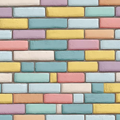 Tapete Selbstklebende Fototapete Wandpapier 44x600 cm Farbige Ziegelmauer Dekorfolie Möbelfolie Klebefolie Kawaii, Holzmaserung Kinderzimmer Mustertapete Klebetapete Wasserdicht von LeIxIaO
