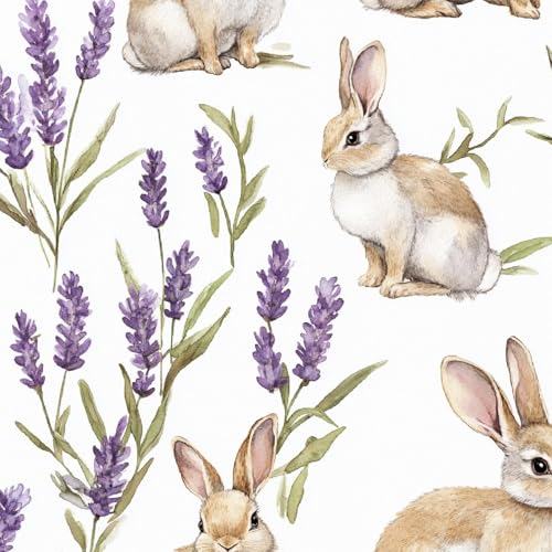 Tapete Selbstklebende Fototapete Wandpapier 44x600 cm Kawaii-Kaninchen Dekorfolie Möbelfolie Klebefolie Lavendel Kinderzimmer Mustertapete Klebetapete Wasserdicht von LeIxIaO