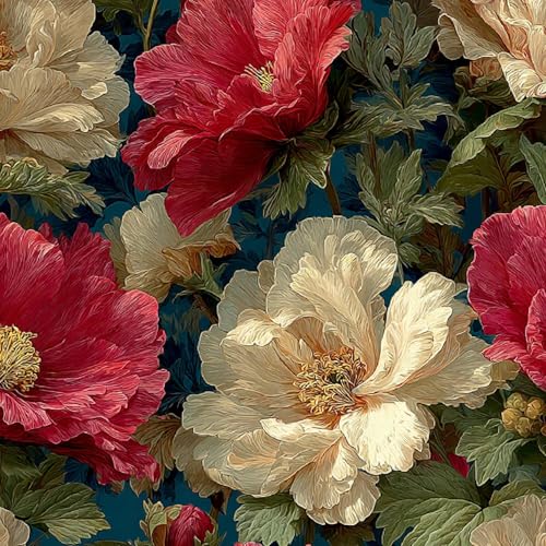 Tapete Selbstklebende Fototapete Wandpapier 44x600 cm Pfingstrose Dekorfolie Möbelfolie Klebefolie Retro Kinderzimmer Mustertapete Klebetapete Wasserdicht von LeIxIaO