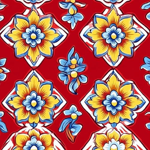 Tapete Selbstklebende Fototapete Wandpapier 44x600 cm Retro Blumen Dekorfolie Möbelfolie Klebefolie Kunst Rot Kinderzimmer Mustertapete Klebetapete Wasserdicht von LeIxIaO