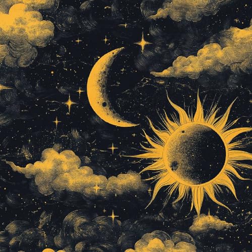 Tapete Selbstklebende Fototapete Wandpapier 44x600 cm Retro Moon Dekorfolie Möbelfolie Klebefolie Zauberhafter Sternenhimmel Kinderzimmer Mustertapete Klebetapete Wasserdicht von LeIxIaO