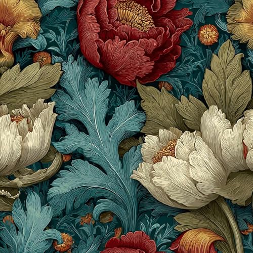 Tapete Selbstklebende Fototapete Wandpapier 44x600 cm Retro-Pfingstrose Blumen Dekorfolie Möbelfolie Klebefolie Pflanzen Kunst Kinderzimmer Mustertapete Klebetapete Wasserdicht von LeIxIaO