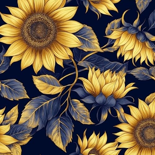 Tapete Selbstklebende Fototapete Wandpapier 44x600 cm Retro Sonnenblumen Dekorfolie Möbelfolie Klebefolie Blumen Pflanzen Kinderzimmer Mustertapete Klebetapete Wasserdicht von LeIxIaO